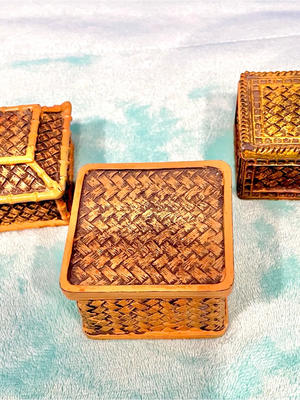 Woven Square Decorative Box - Gold and Brown